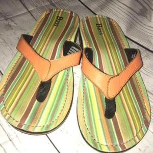 BASS Flip Flop Sandals Striped Green Brown Size 7